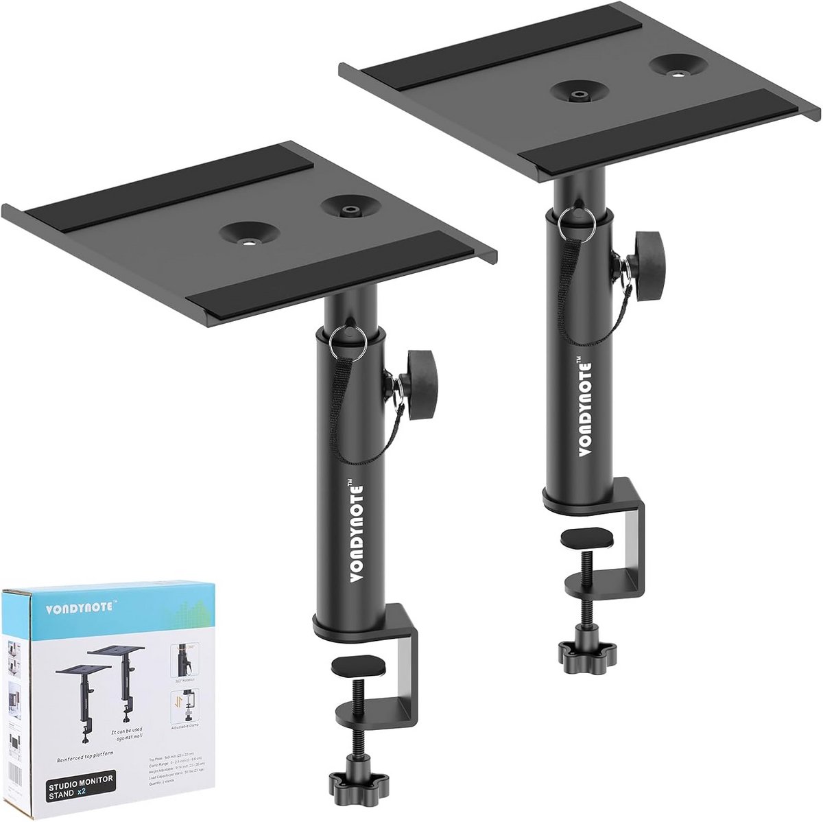 Set van 2 Desktop Studiomonitor Stands met Klem - Verstelbare Hoogte tot 35 cm