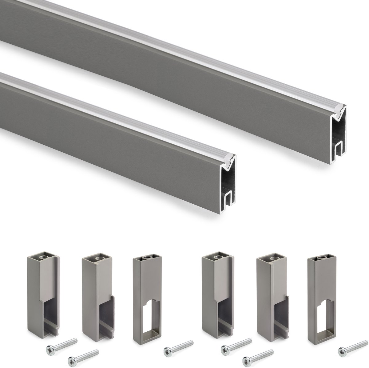 Emuca Lot van 2 x 0,75 m lange Luxe garderoberails met beugels, Aluminium en Plastic, Titanium