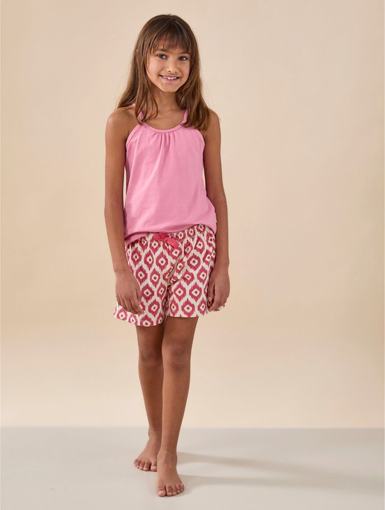 Little Label - LOLA - meisjespyjama - donkerroze ikat - extra zachte bio katoen - maat 12Y/146-152