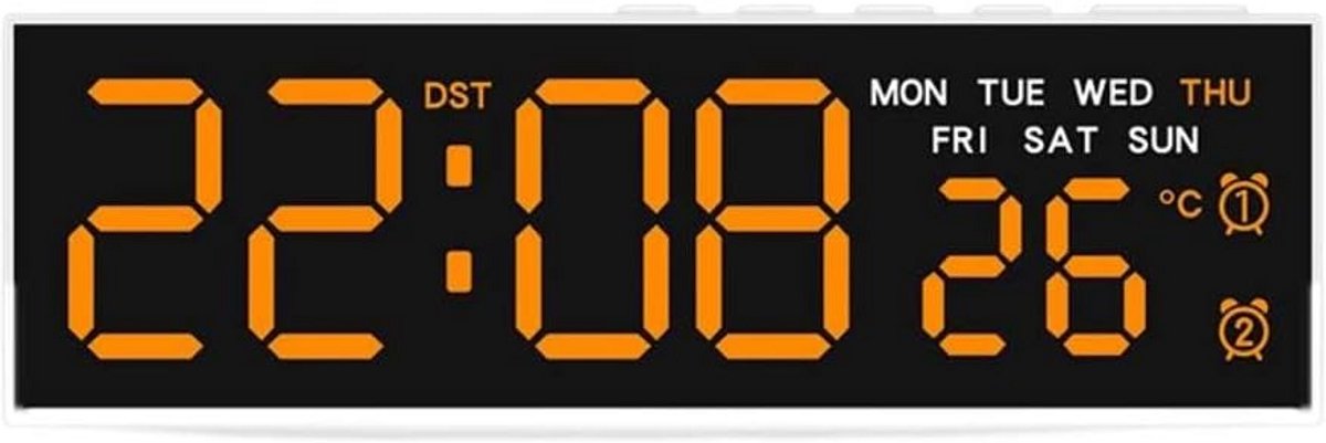 Grote Digitale LED Wandklok met Datum, Temperatuur en Alarm - 3 Helderheidsniveaus