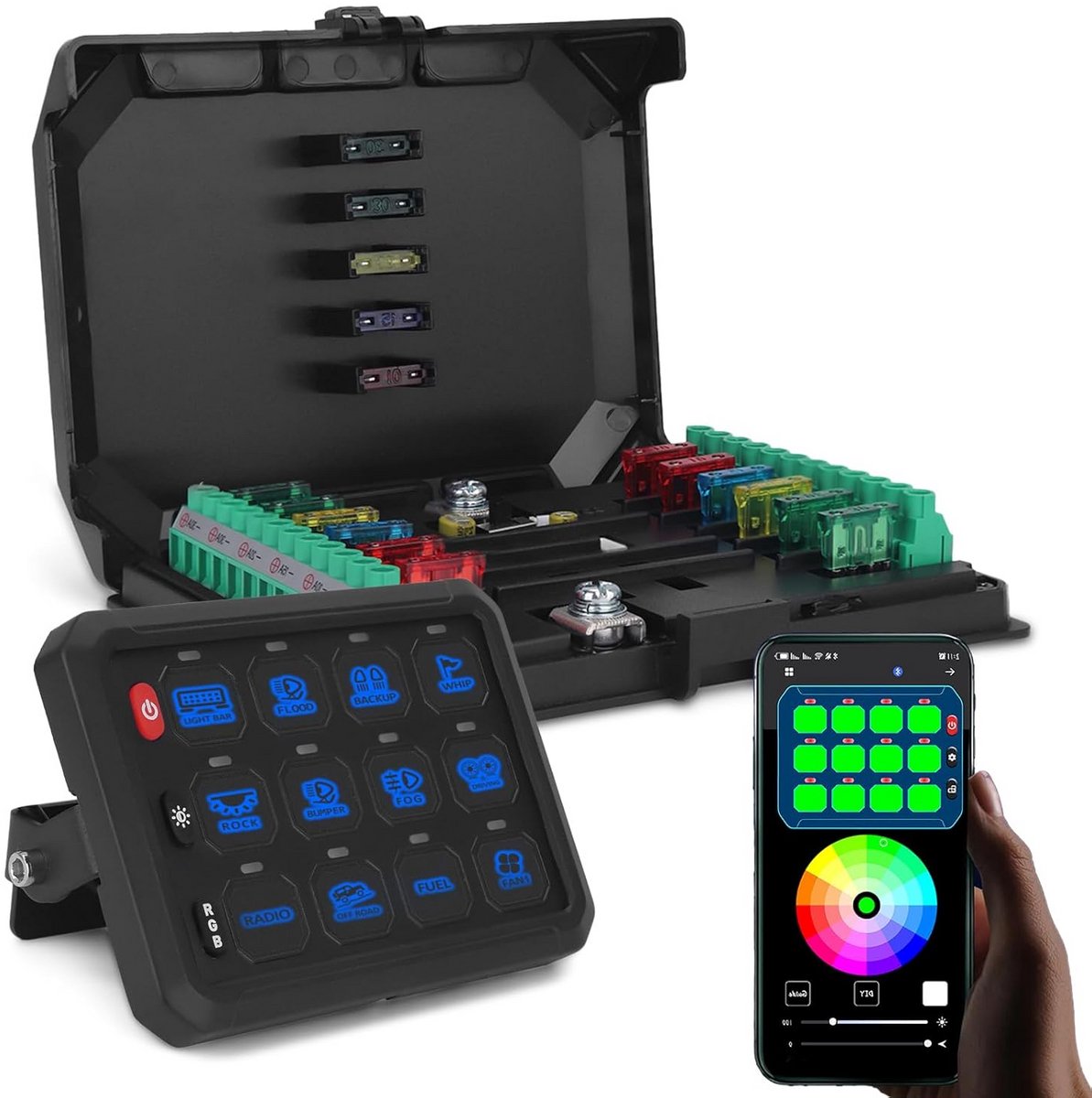 12-Gangen Schakelpaneel met RGB App Besturing en Dimbaar Licht