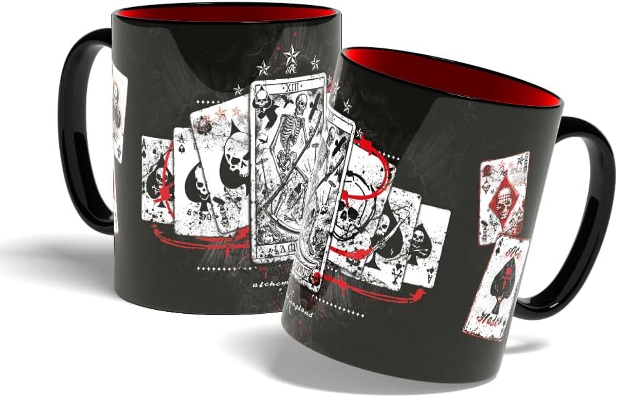 Keramische Mok met Tarot Motief - 320 ml - Zwart en Rood