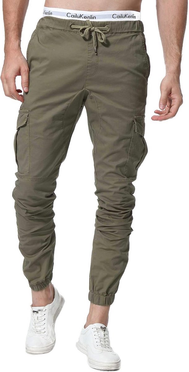 Heren Joggingbroek Slim Fit Chino Cargo Jogger Stretch Casual Sportbroek met Zakken