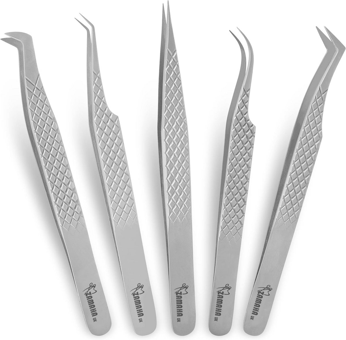 Set van 5 Precisie Pincetten voor Wimperverlenging - Roestvrij Staal