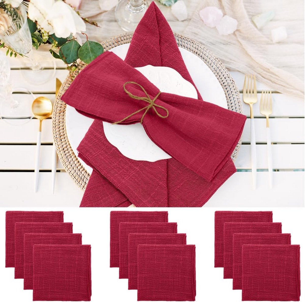 Set van 12 Linnen Stoffen Servetten 42x42 cm - Wasbaar en Elegant voor Feesten en Diner
