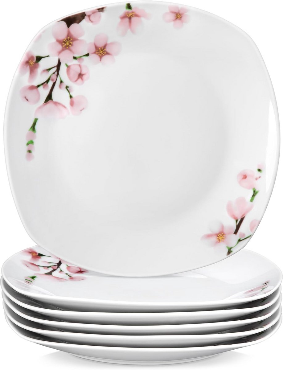 Set van 6 Vierkante Porseleinen Dinerborden (24,7 cm) - Vaatwasser- en Magnetronbestendig