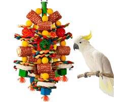Sander Shop Vogelspeelgoed, papegaaienspeelgoed voor grote vogels, natuurlijke maïskolven en luffa-plakjes vogelkauwspeelgoed voor Afrikaanse grijze papegaaien, ara's, kaketoes, Amazone-papegaai en andere kleine-Kleurrijk