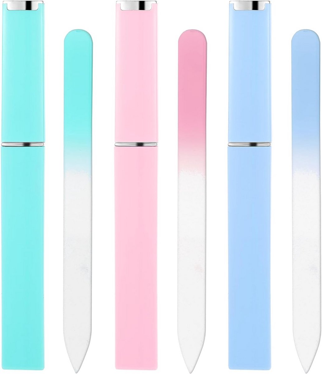 Set van 3 glazen nagelvijlen met etui voor natuurlijke nagels