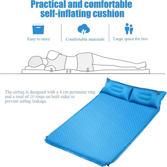 Zelfopblazend Luchtbed 2 Personen (190x130 cm) met Kussen - Waterdicht en Draagbaar voor Camping en Outdoor — afbeelding 5