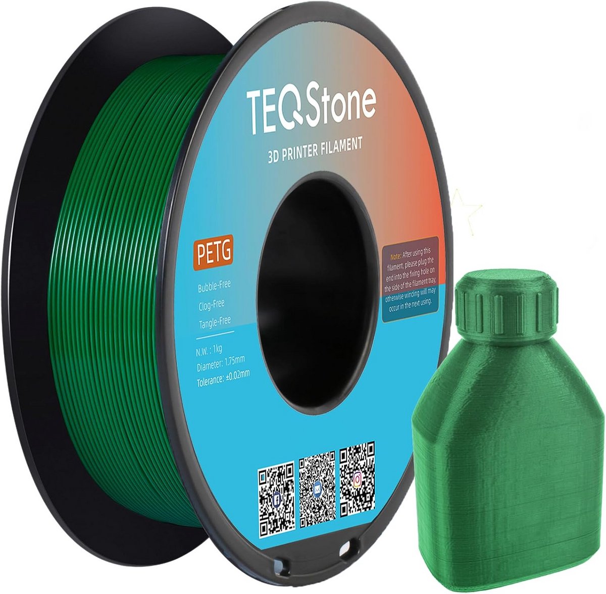 PETG Filament 1,75 mm Groen 1 kg Maatvast +/-0,02 mm voor 3D Printer