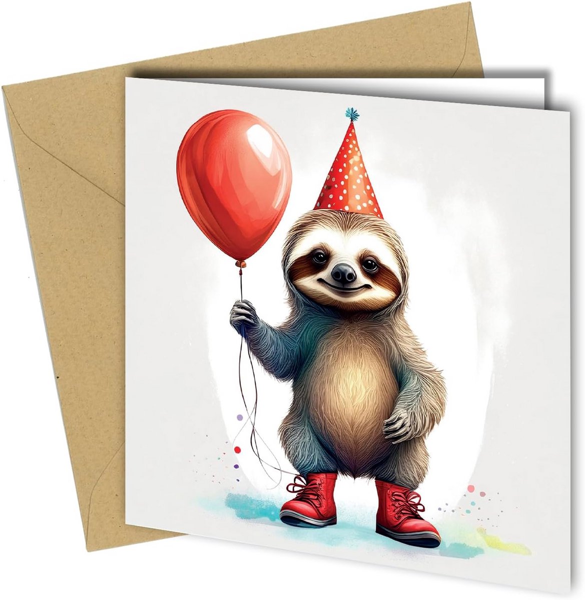 Grappige Wenskaart Luiaard met Ballon | Perfect voor Verjaardag of Valentijnsdag