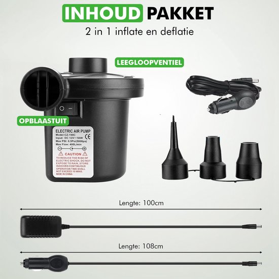 Travelhawk Elektrische Luchtpomp - Electrische Pomp Luchtbed - Inclusief Stekker en Autolader - Compact - Handig Voor Kamperen - 12V En 220V van Merkloos — afbeelding 5