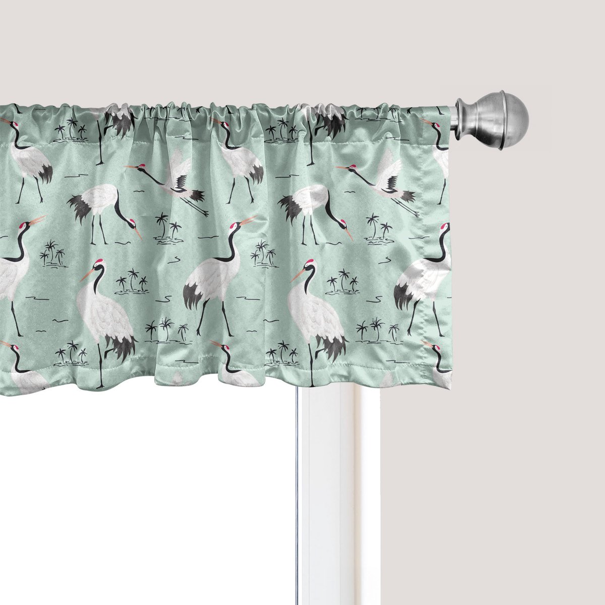 ABAKUHAUS Raamvalletje met vogelprint, gordijnvalletje voor keuken en slaapkamer met tunnelzoom, 137 cm x 30 cm, lichtblauw wit