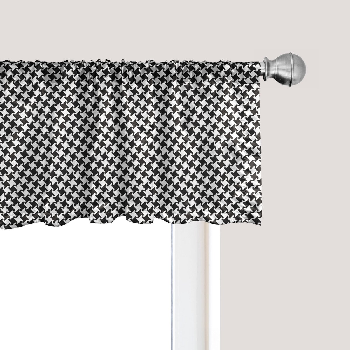 ABAKUHAUS Pied-de-poule raamvalletje, gordijnvalletje voor keuken en slaapkamer met tunnelzoom, 137 cm x 45 cm, antracietgrijs en wit