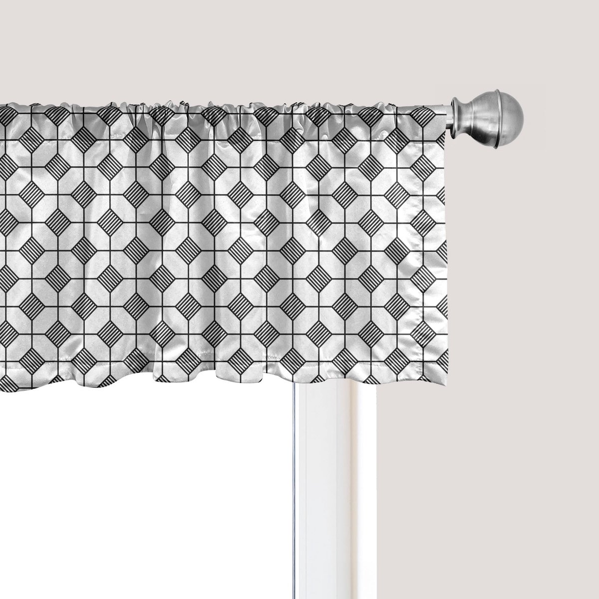 ABAKUHAUS Geometrisch raamvalletje, gordijnvalletje voor keuken en slaapkamer met tunnelzoom, 137 cm x 30 cm, wit/lichtgrijs