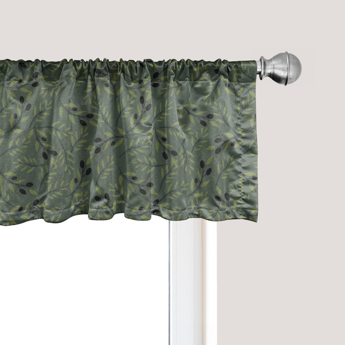 ABAKUHAUS Olijfgroene raamvalance, gordijnvalance voor keuken- en slaapkamerdecoratie met tunnelzoom, 137 cm x 30 cm, groenblijvend witgroen