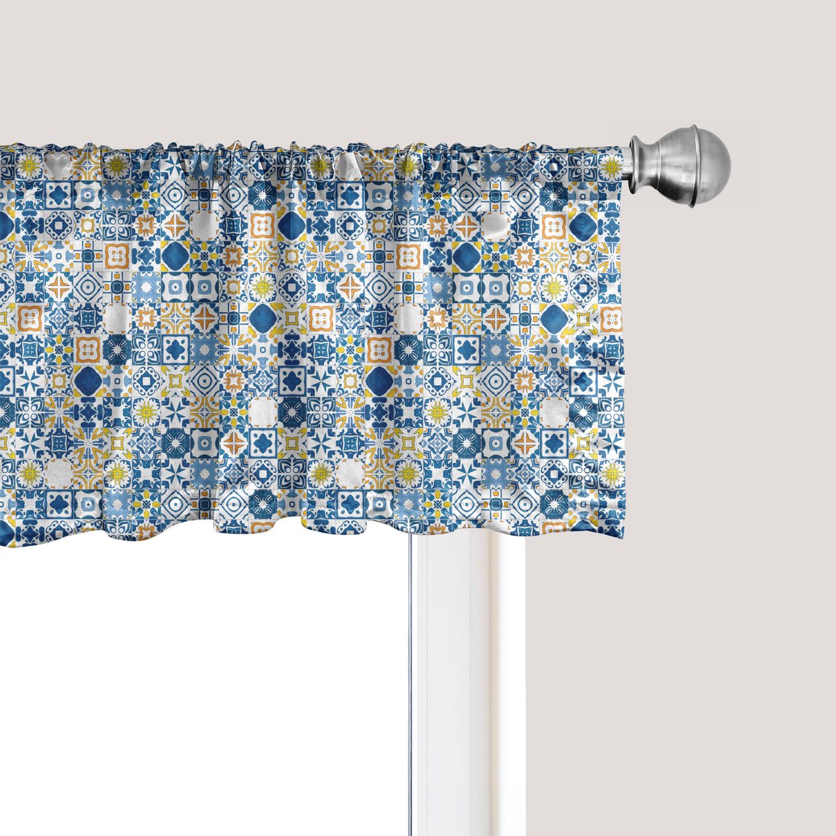 ABAKUHAUS Geel en blauw raamvalletje, gordijnvalletje voor keuken en slaapkamer met tunnelzoom, 137 cm x 45 cm, violetblauw mosterd