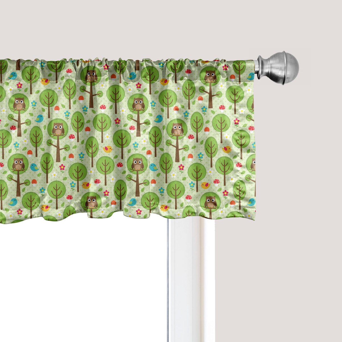 ABAKUHAUS Uilenprint Raamvalletje, Gordijnvalletje voor Keuken en Slaapkamer met Tunnelzoom, 137 cm x 30 cm, Pastelgroen Meerkleurig