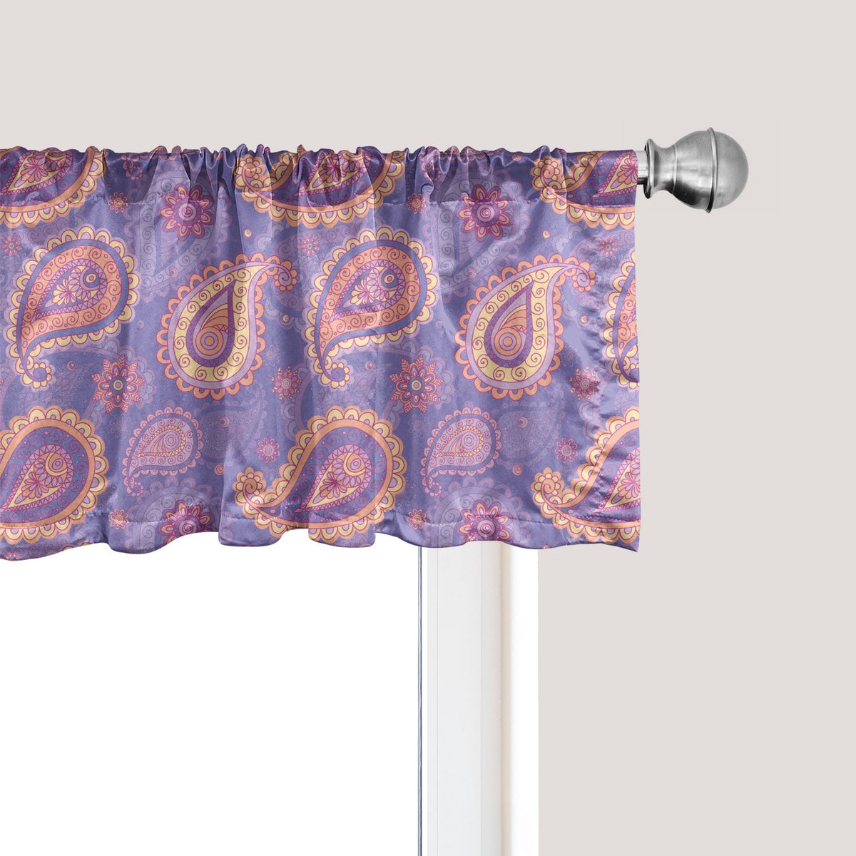 ABAKUHAUS Etnische paneelrok, gordijnvalletje voor keuken en slaapkamer met tunnelzoom, 137 cm x 45 cm, Lavendel Perzik Crème