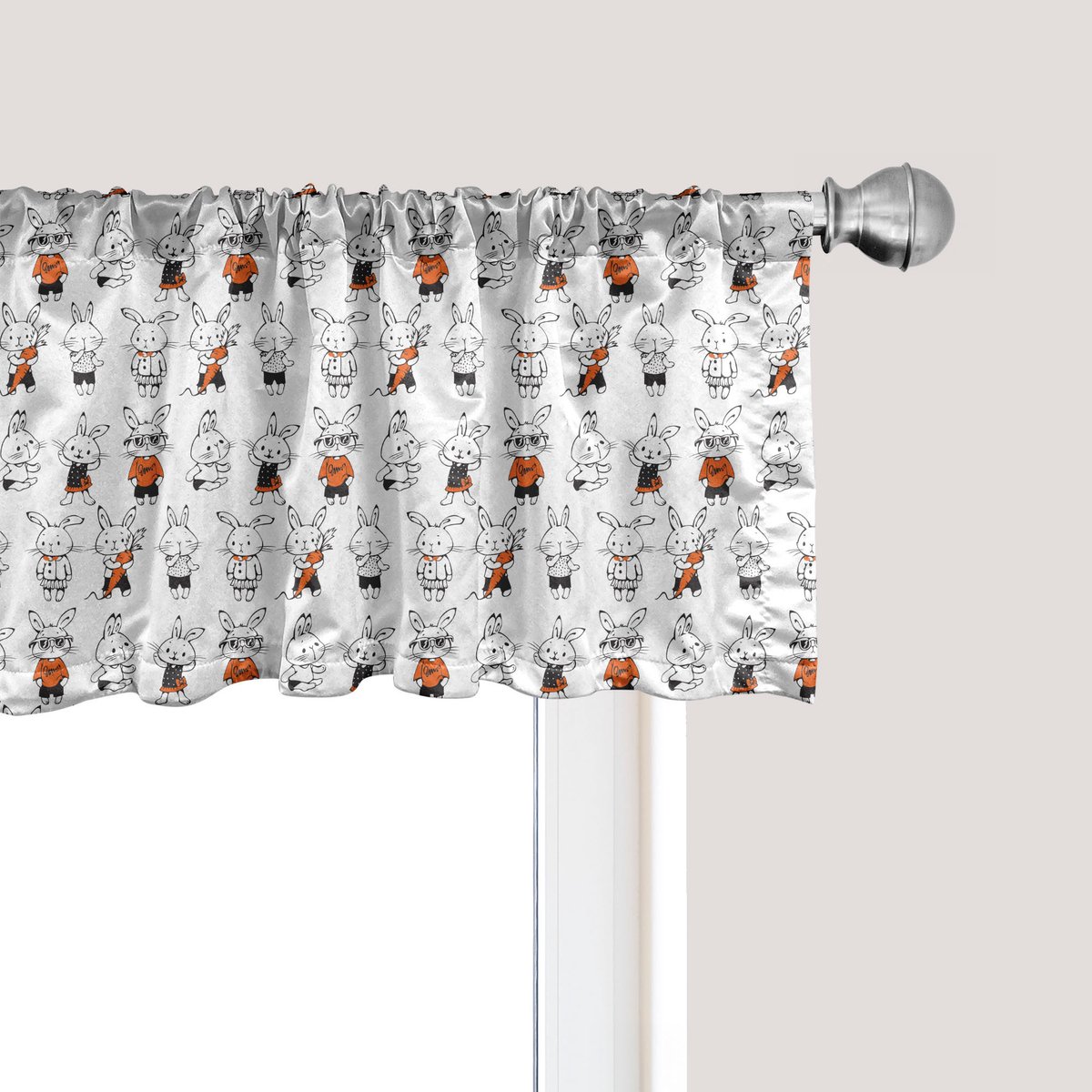 ABAKUHAUS Grappig raamvalletje, gordijnvalletje voor keuken en slaapkamer met tunnelzoom, 137 cm x 30 cm, oranje wit