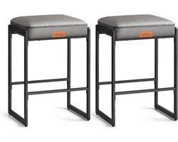 Furnstar - Barkruk set van 2 - Barstoel - Keukenstoel - Kunstleer met naden - Mid-Century moderne stijl - 66 cm hoog - Huisbar en eetkamer - Eenvoudige montage - Duifgrijs
