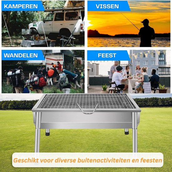Opvouwbare Houtskoolbarbecue - Draagbare Camping BBQ - Duurzaam en Corrosiebestendig RVS - Grillrooster van 40 × 27 cm - Compact Opvouwbaar Ontwerp - Geen Montage Nodig - Voor Kamperen, Picknicks, Strand en Tuin — afbeelding 3