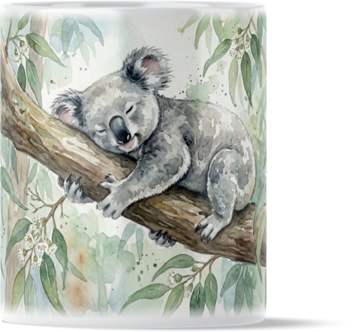 Mok Aquarel Series: Slapende Koala in Eucalyptusboom - Schattige Dierenprint Koffiemok - Australië Kunst Cadeau voor haar: Vriendin of Collega - Sfeervolle Thee Beker met Natuurthema - Relaxed Verjaardagscadeau Vrouw - Slow Living Decoratie