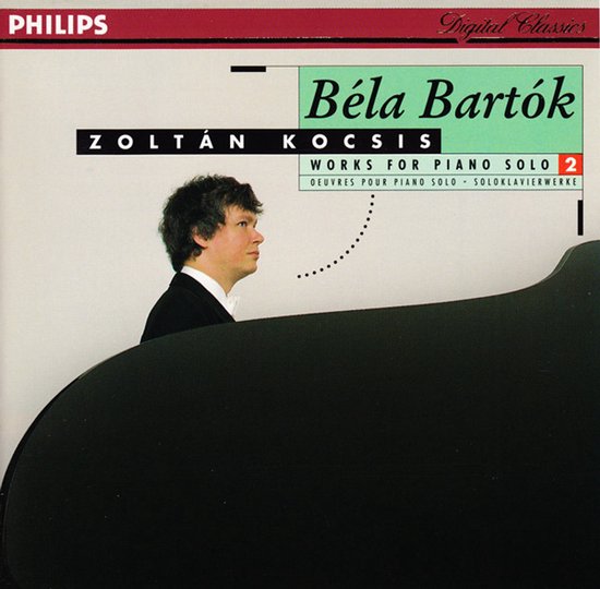 Philips CD hoes, voorkant, met pianist Zoltán Kocsis voor een vleugel.