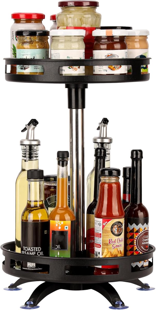 Famanu – Metalen 2-laags draaibaar kruidenrek Lazy Susan keuken organizer voor kruidenpotjes