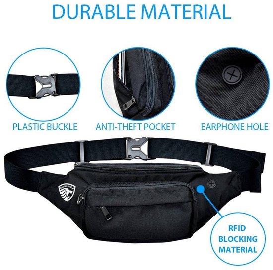RFID BUMBAG DURABLE ANTIVOL TRAVEL PASSPORT - VOYAGE - EXTÉRIEUR - RANDONNÉE - SPORT - SAC POUR TÉLÉPHONE