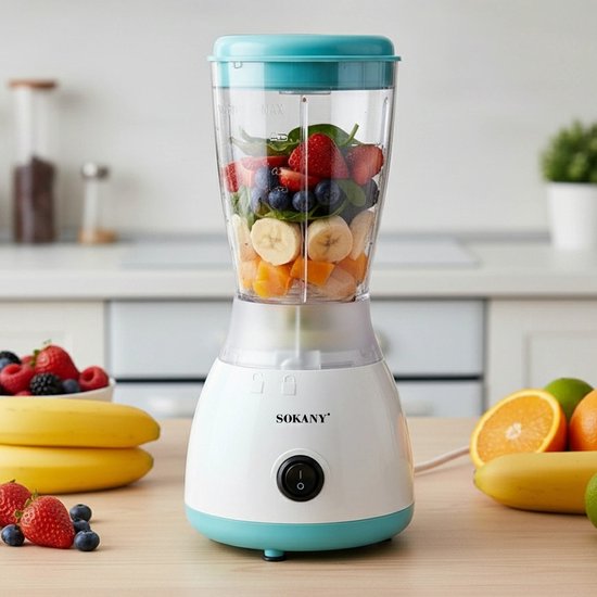 Sokany, Mini-Blender 500ml 300W Multifunctioneel met roestvrijstalen messen, Wit / Blauw van SOKANY — afbeelding 2