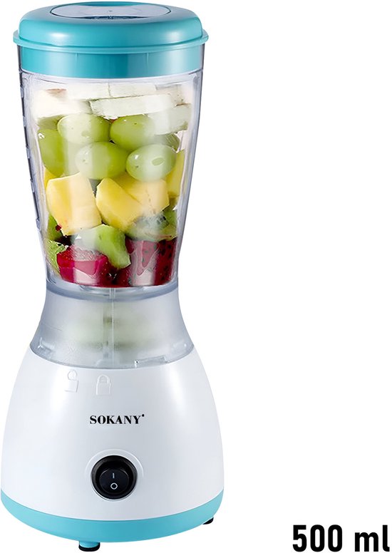 Sokany, Mini-Blender 500ml 300W Multifunctioneel met roestvrijstalen messen, Wit / Blauw van SOKANY — afbeelding 3
