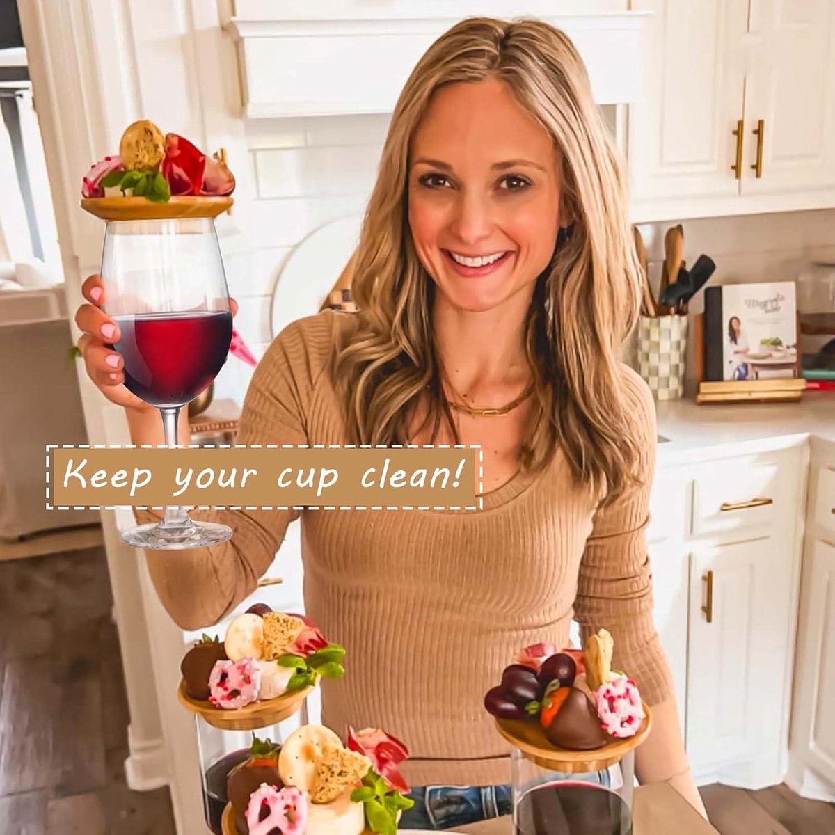 Houten onderzetters charcuterie, set van 4 - Wijnglazen decoratie, vleeswaren ornamenten