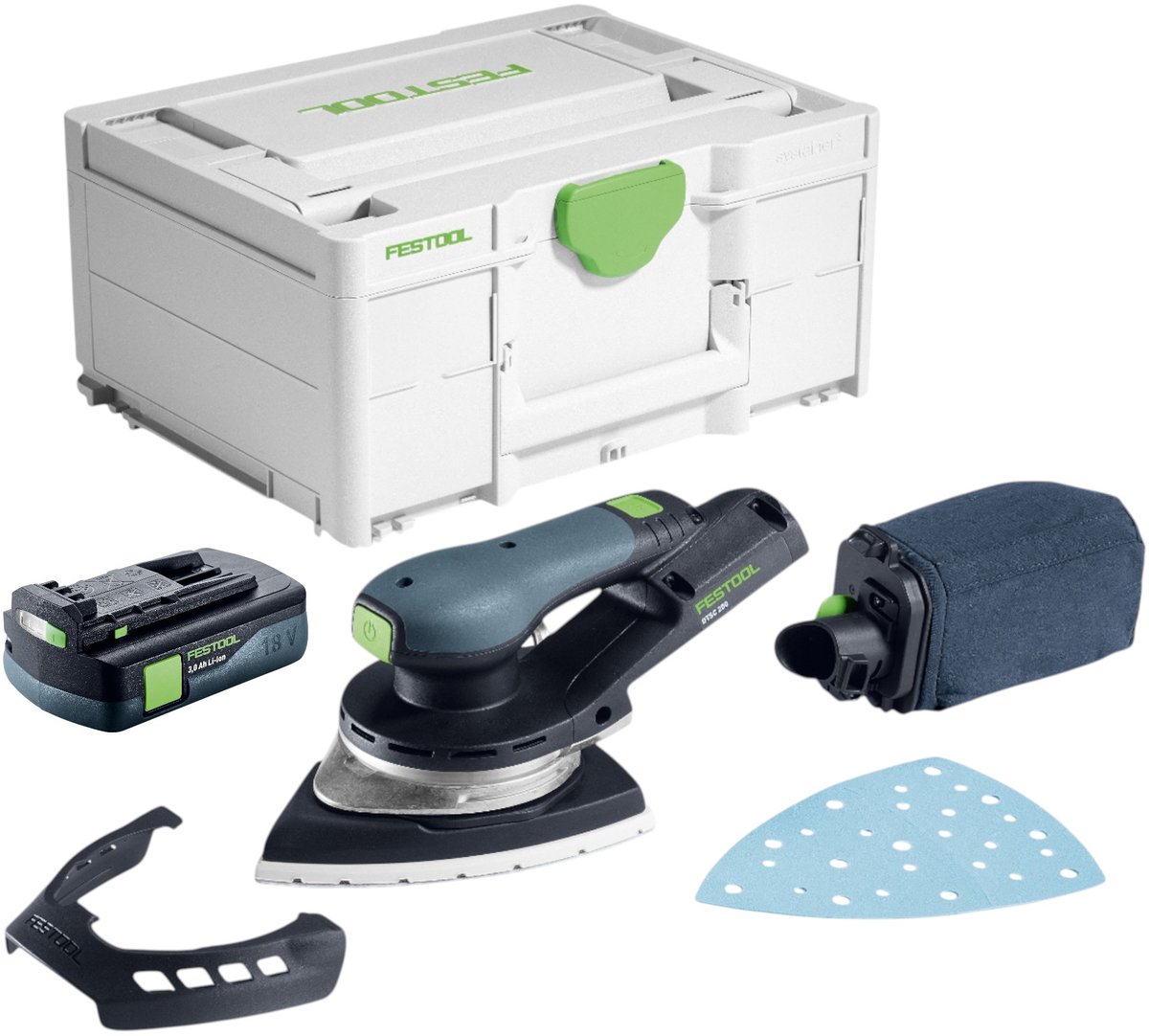 Festool DTSC 200-Basic accu-deltaslijper 18 V 145 x 195 mm borstelloos + 1x accu 3,0 Ah + Systainer - zonder oplader