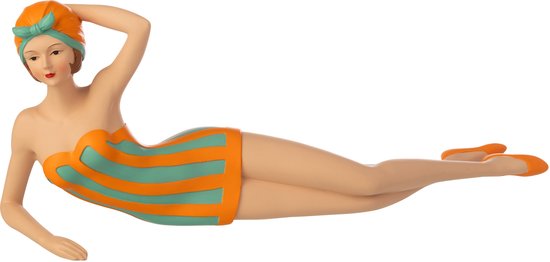 J-Line Femme Maillot de Bain + Couché décorative - polyrésine - turquoise/orange