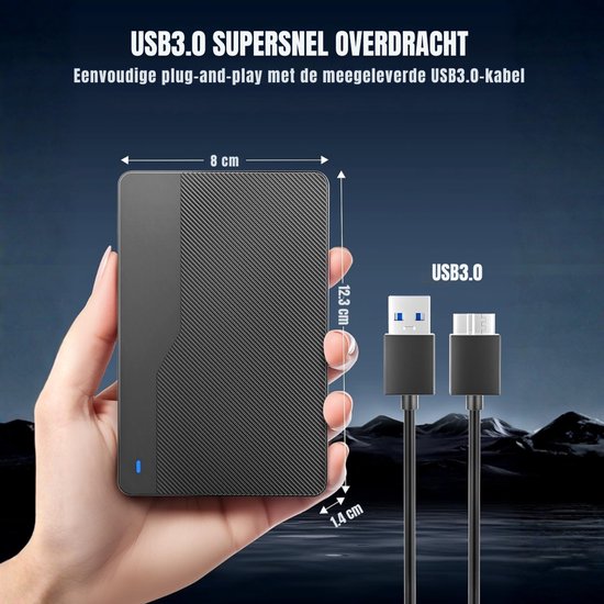 SCH® SSD Externe Harde Schijven - SSD Externe Harde Schijf - Zwart - 14cm x 9cm x 3cm van sch — afbeelding 2