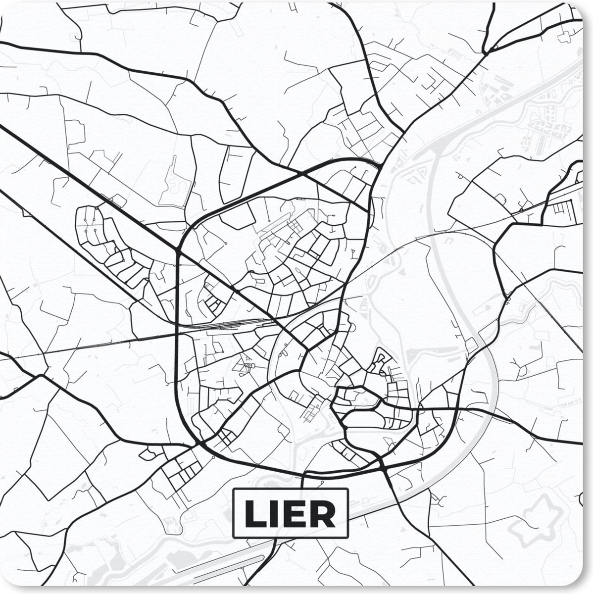 Muismat 30x30 cm - Mousepad Zwart Wit – België – Plattegrond – Stadskaart – Kaart – Lier - Muismatten - Stadskaart