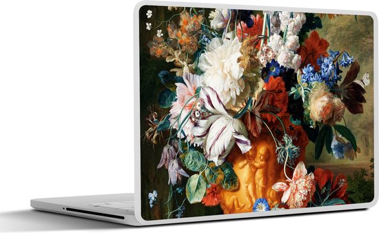 Laptop sticker - 14 inch - Kunst - Oude meesters - Boeket bloemen in een urn - 32x5x23x5cm - Laptopstickers - Laptop skin - Cover