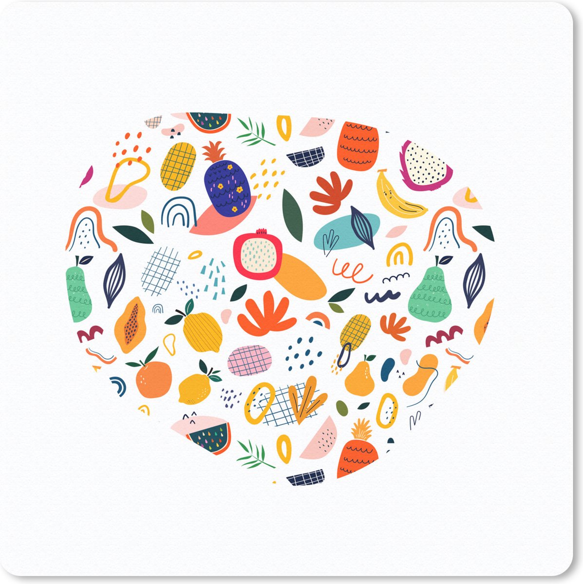 Muismat 30x30 cm - Mousepad Fruit - Ananas - Banaan - Planten - Eten - Wit - Muismatten