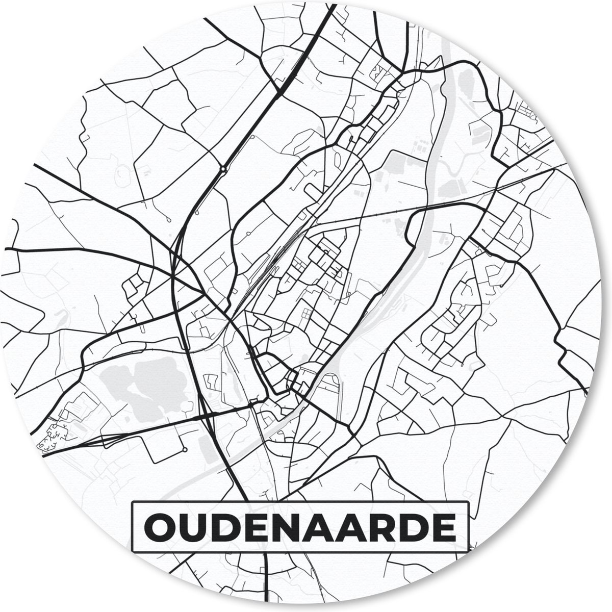 Muismat rond 20x20 cm - Mousepad Plattegrond – Oudenaarde – Zwart Wit – Stadskaart - Kaart - België - Ronde muismatten - Stadskaart