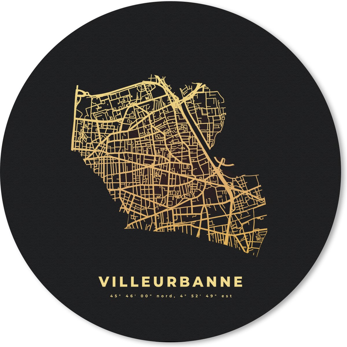 Muismat rond 20x20 cm - Mousepad Villeurbanne – Kaart - Frankrijk – Stadskaart – Plattegrond - Ronde muismatten - Stadskaart