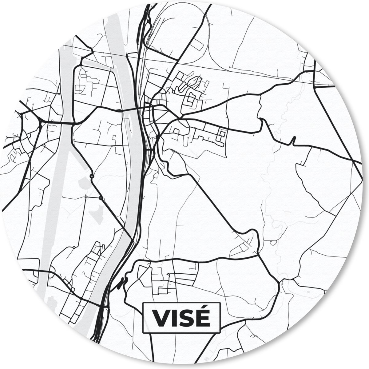 Muismat rond 50x50 cm - Mousepad België – Visé – Stadskaart – Kaart – Zwart Wit – Plattegrond - Ronde muismatten - Stadskaart