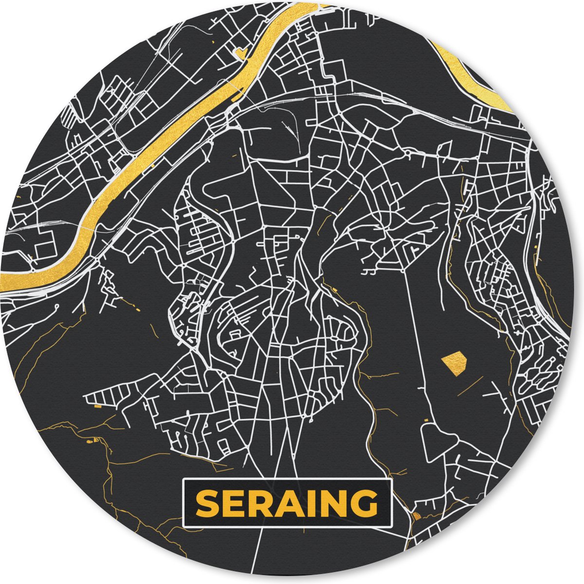 Muismat rond 30x30 cm - Mousepad Plattegrond - Kaart - Seraing - Goud - Stadskaart - Ronde muismatten - Stadskaart