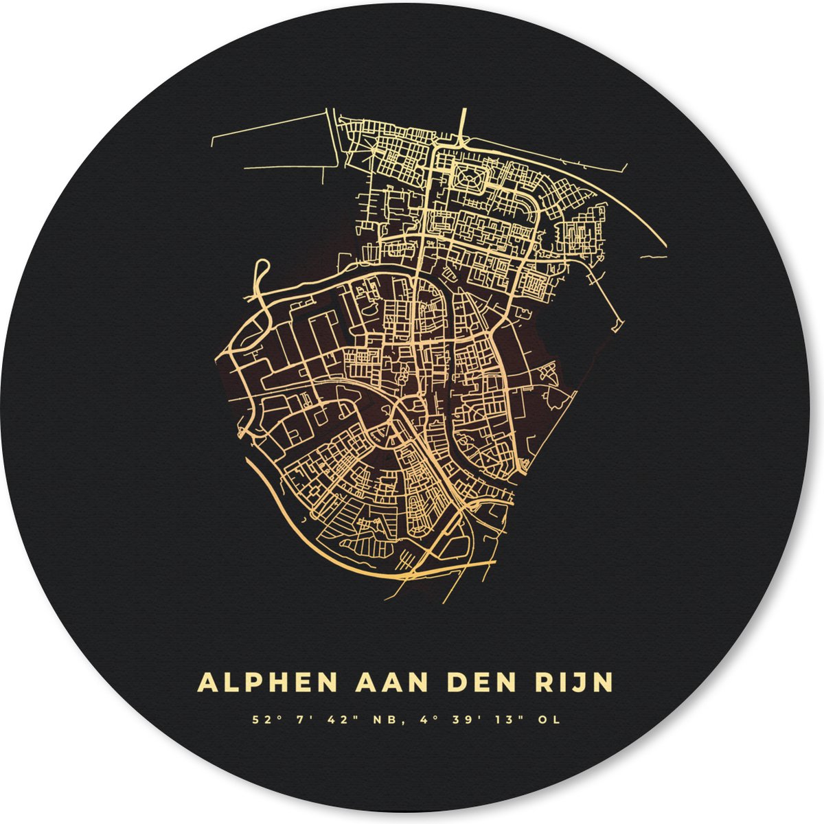 Muismat rond 50x50 cm - Mousepad Alphen aan den Rijn - Kaart - Plattegrond - Stadskaart - Ronde muismatten - Stadskaart