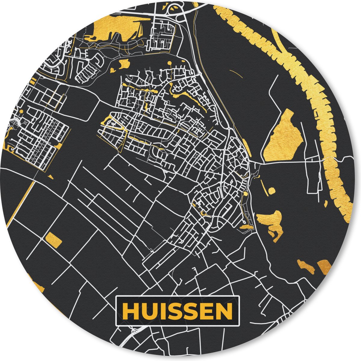 Muismat rond 50x50 cm - Mousepad Plattegrond - Huissen - Stadskaart - Kaart - Ronde muismatten - Stadskaart