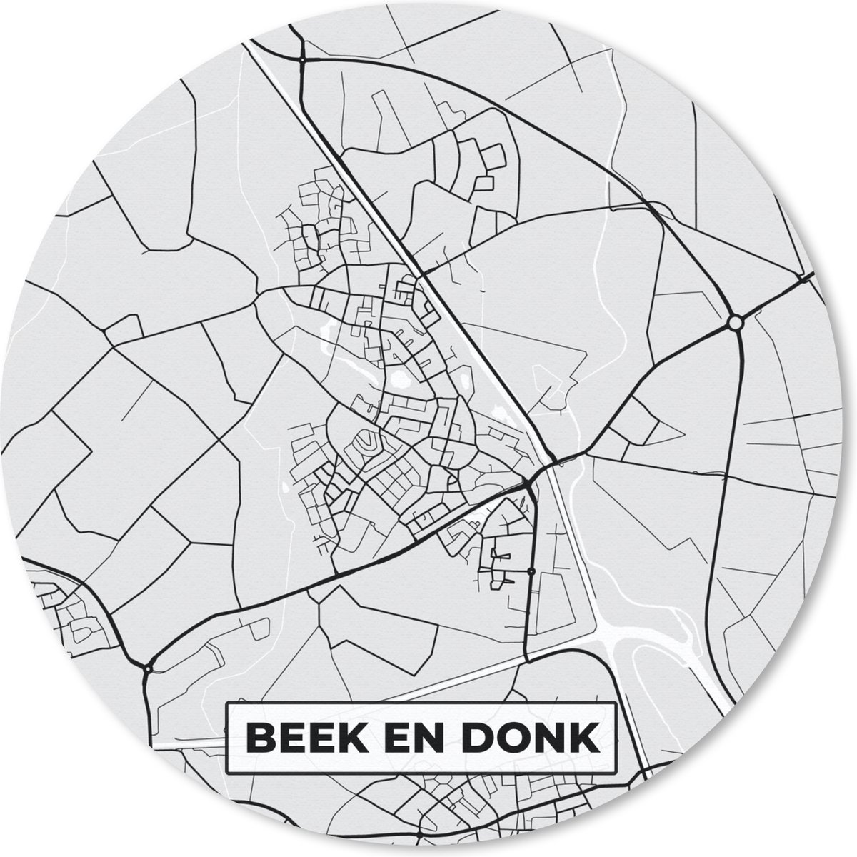 Muismat rond 50x50 cm - Mousepad Plattegrond - Beek en Donk - Kaart - Stadskaart - Ronde muismatten - Stadskaart