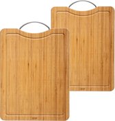 Set met 2x formaten snijplanken met metalen handvat van bamboe hout - 30 x 20 cm en 42 x 30 cm