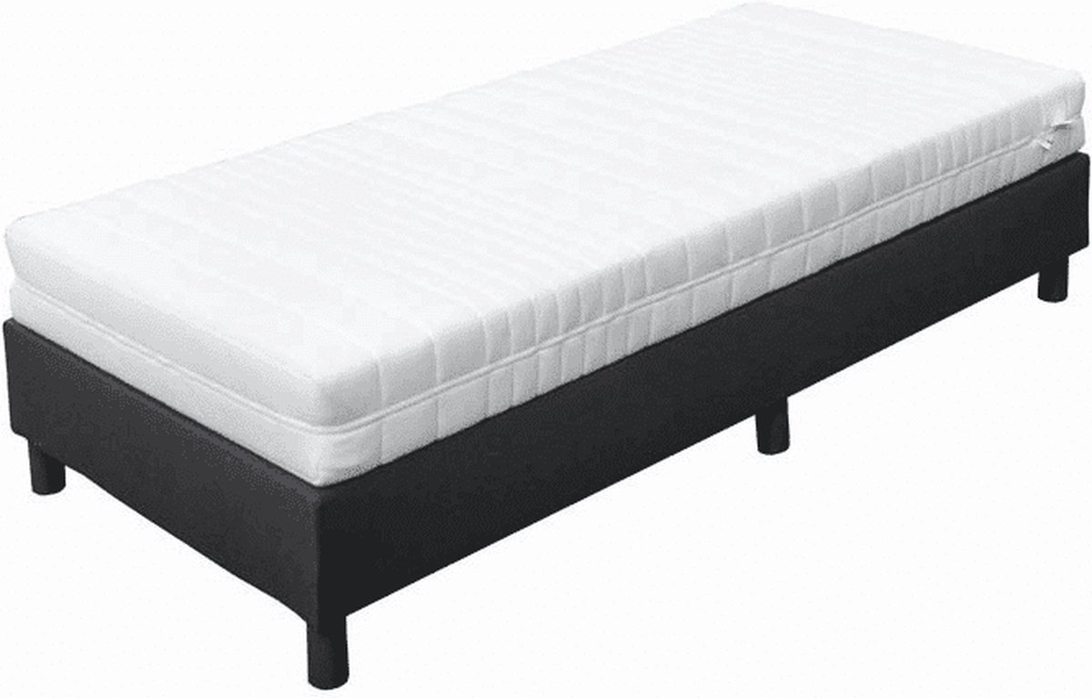 Eenpersoons Boxspring Antraciet - Pocketvering box - + Pocketvering Matras Koudschuim 20 cm - HR 45 - Medium ligcomfort - Ultiem slaapcomfort 100x210
