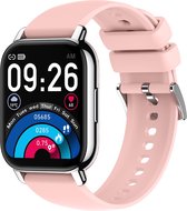 Belesy® PARK 66 - Smartwatch Dames - Smartwatch Heren - Horloge - 1.85 inch – kleurenscherm – Stappenteller – Bellfunctie- Gezondheidsindicatoren – Je eigen foto als wijzerplaat – Zilver - Siliconen – Roze - Moederdag