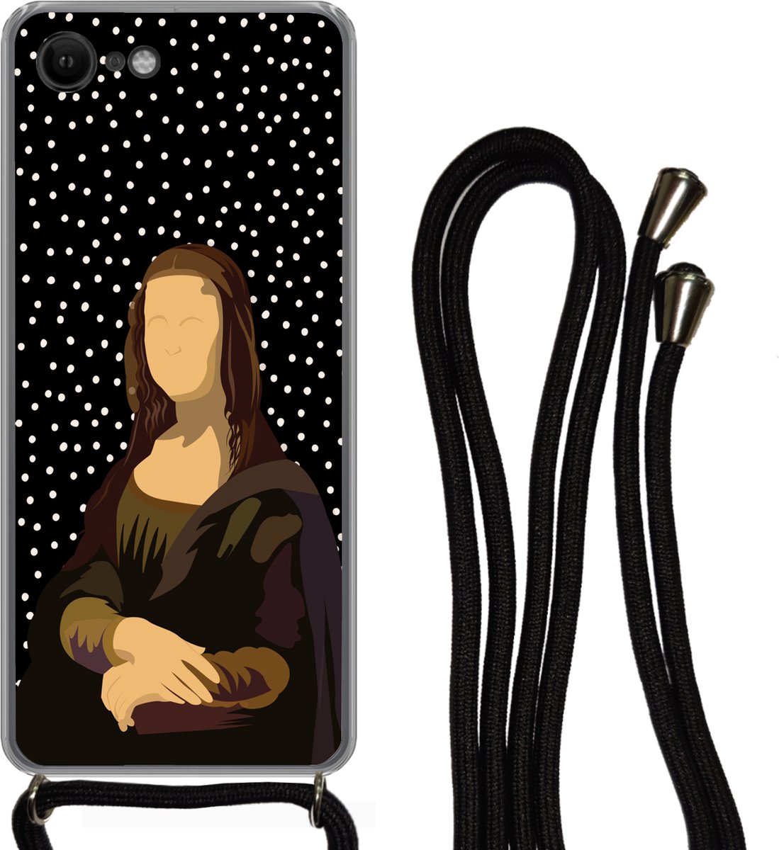 Telefoonhoesje Geschikt voor iPhone 7 - Leonardo da Vinci - Oude meesters - Stippen - Zwart - Siliconen - Crossbody - Backcover met Koord - Telefoonhoesje met koord - Hoesje met touw Telefoonhoesje